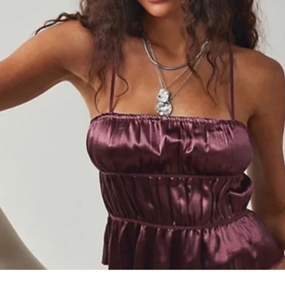 Satin Spaghetti-Strap Camisole in Deep Plum